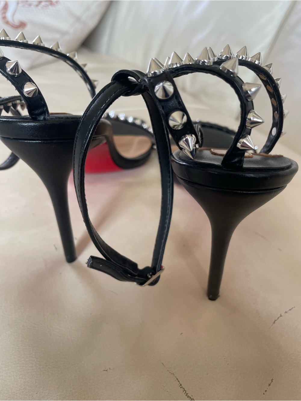 Christian Louboutin So Me 100 - Black Spike-Trim Ankle-Strap Heels, Sz 12 / EU43 - Picture 5 of 16